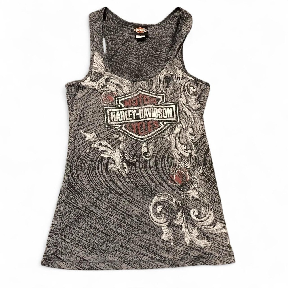 Harley Davidson marbled charcoal emblem tank USA vtg 00s M/16